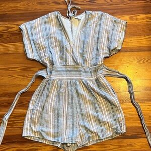 American Eagle Outfitters Striped Romper with Keyhole Back